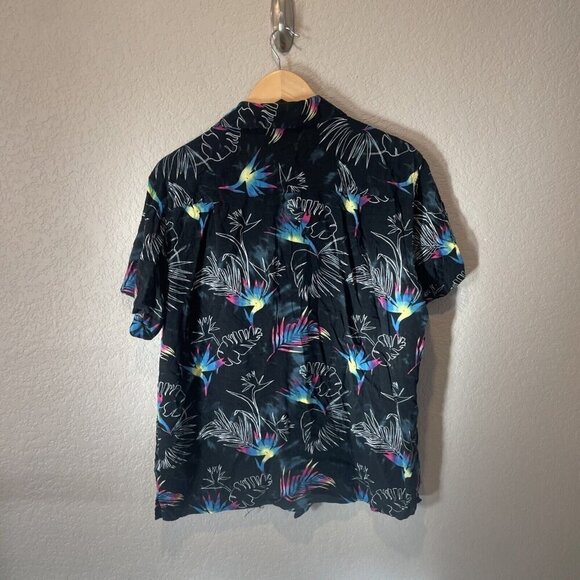 Hawaiian Button Down Aloha Floral Shirt Men L Original Use Black Rayon - Picture 7 of 10